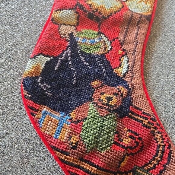 VTG IMPERIAL ELEGANCE Needlepoint Christmas Stocking Santa Saint Nick Fireplace - Picture 4 of 8
